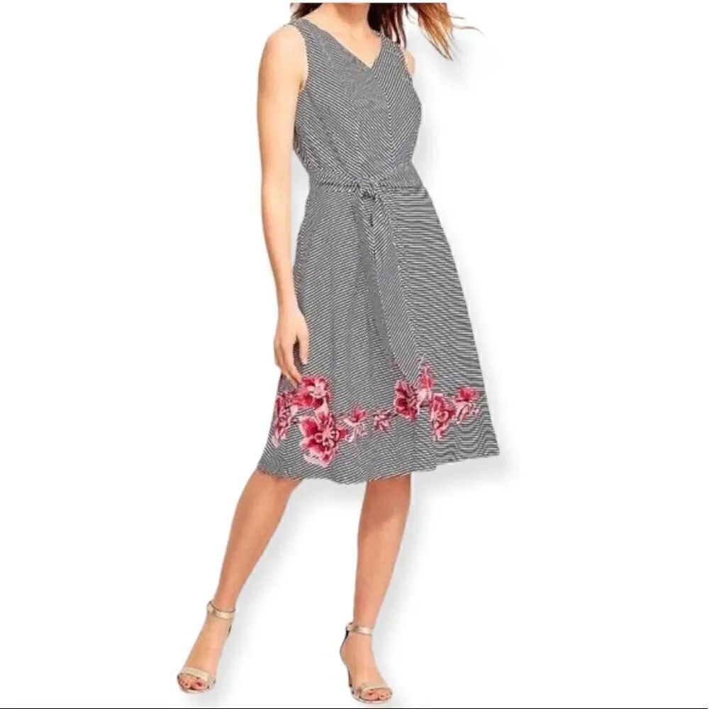 Talbots "Dancing Stripes" Embroidered Dress Size 12P